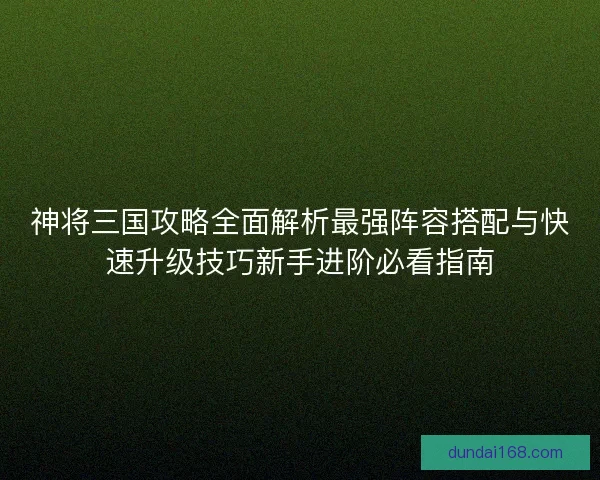 神将三国攻略全面解析最强阵容搭配与快速升级技巧新手进阶必看指南