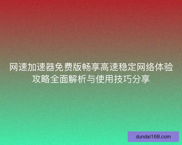 网速加速器免费版畅享高速稳定网络体验攻略全面解析与使用技巧分享